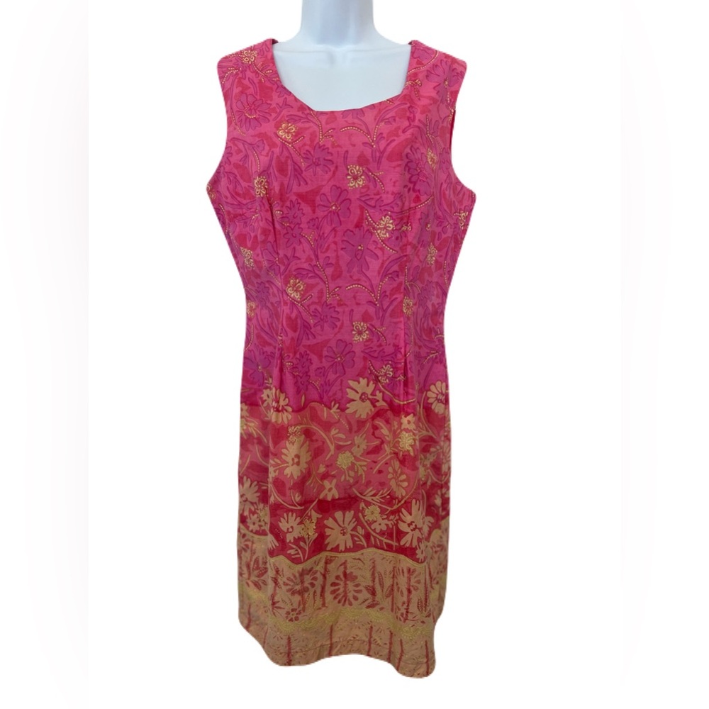 🌸 GUC EMILY SPENCER Pink, Yellow & Tan Floral Sleeveless Dress | Women’s Size 12